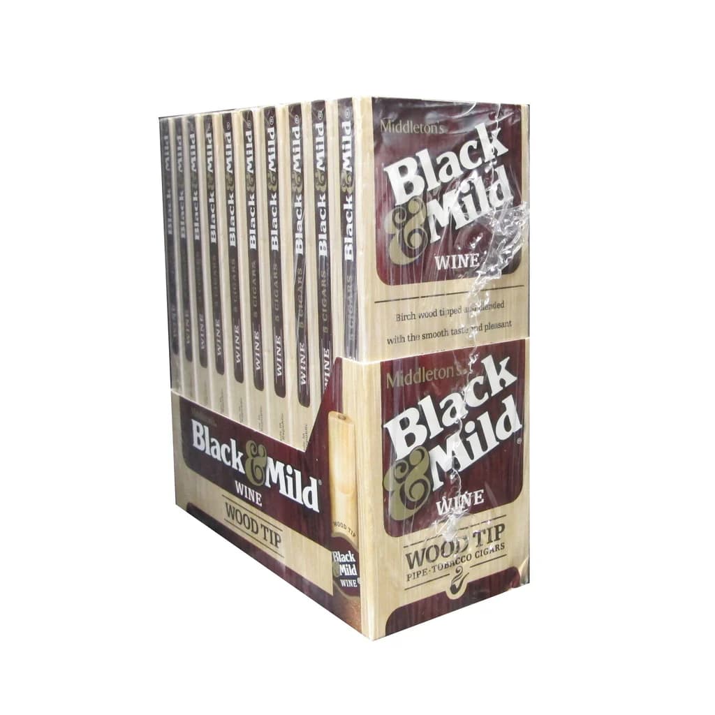 Black & Mild Wine Wood Tip (10 Packs of 5 - Total 50)