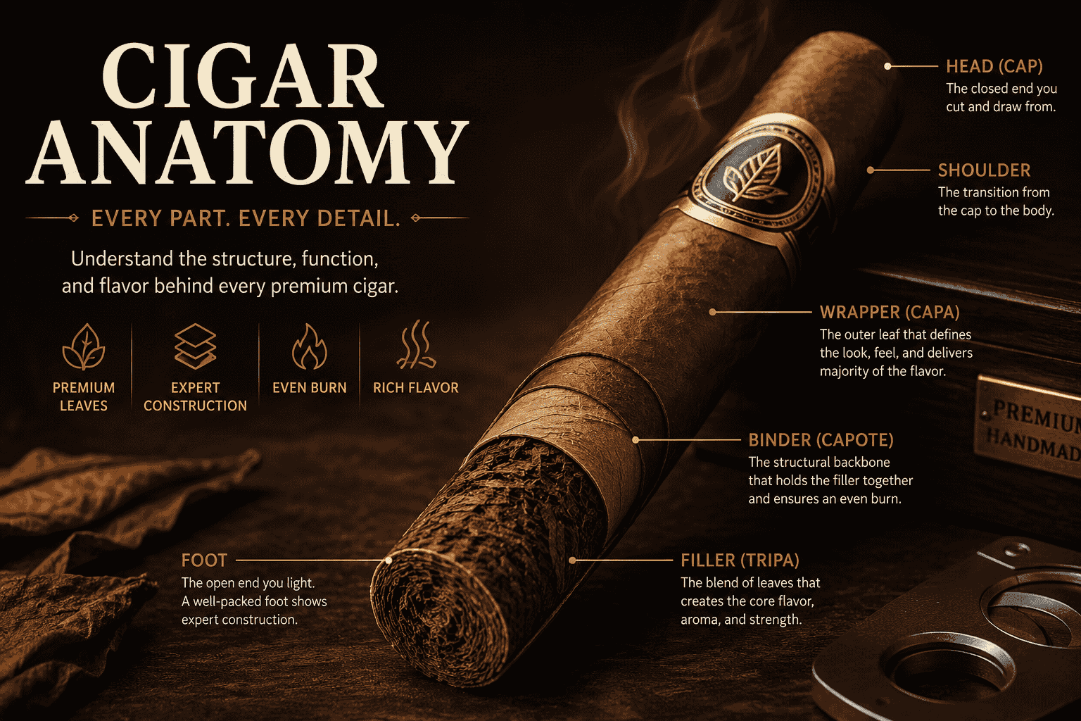 Cigar Anatomy 101: Wrapper, Binder, Filler, and Cap (The Master Guide)