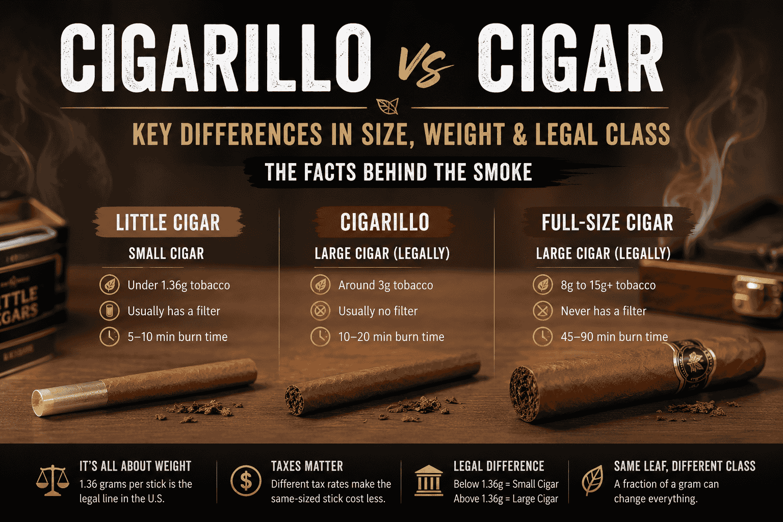 Cigarillo vs Cigar: Key Differences, Sizes & Legal Class