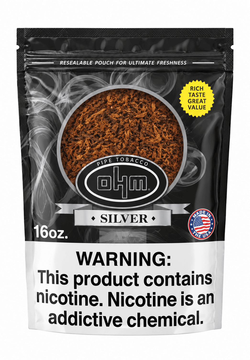 OHM Silver Pipe Tobacco 16 oz. Bag
