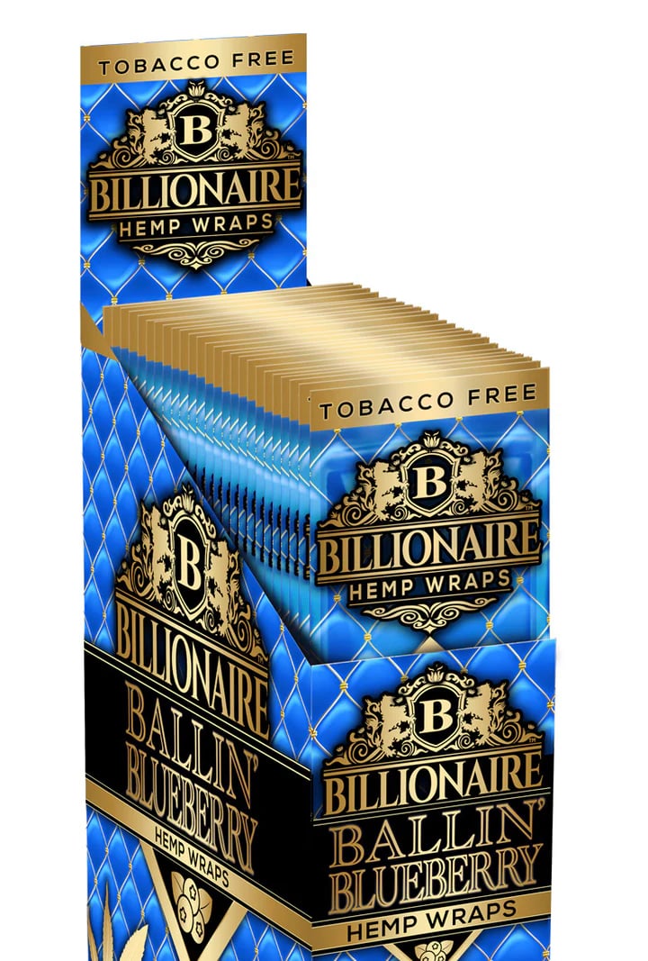 Billionaire Hemp Wraps - Ballin Blueberry - 25 Packs of 2 (Total 50)