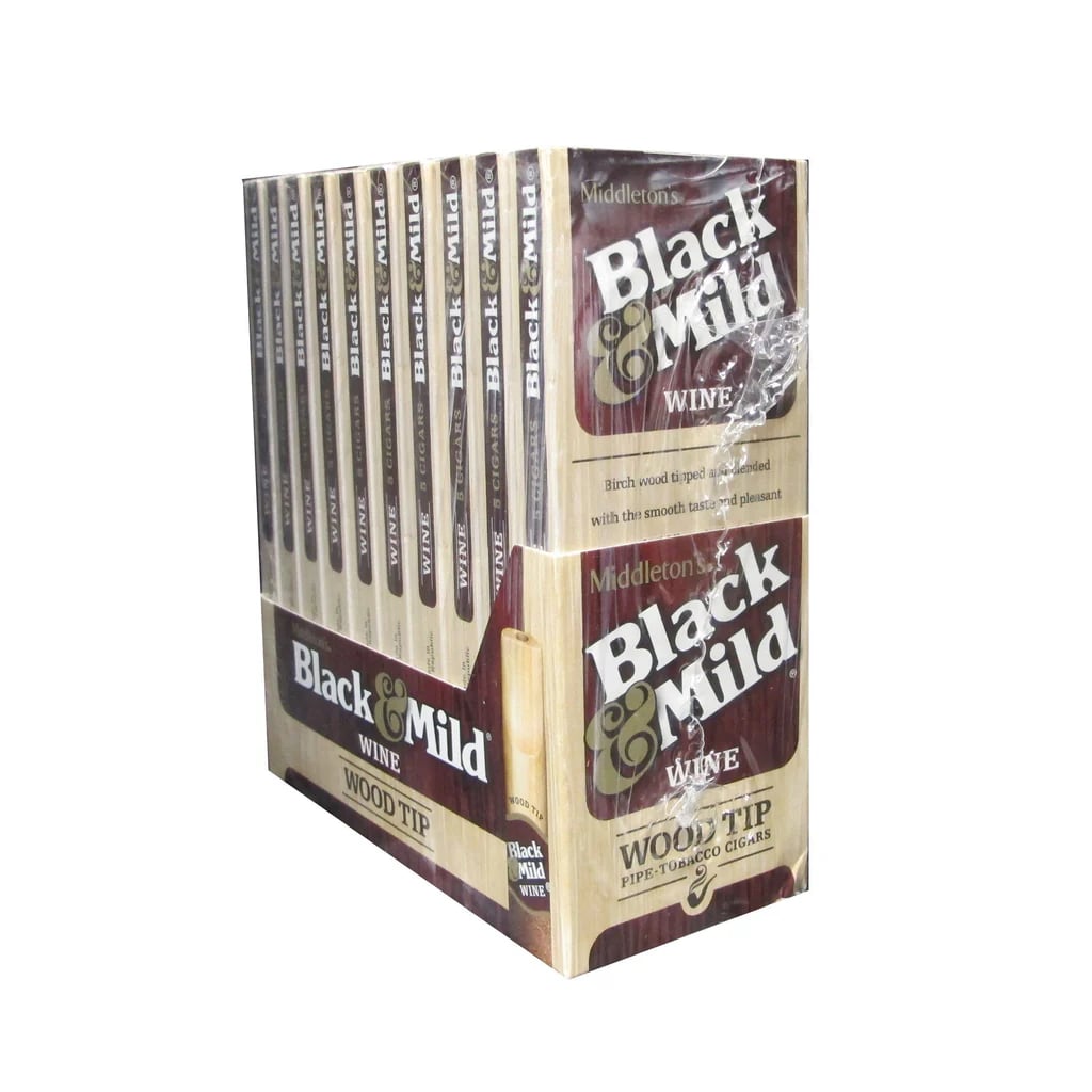 Black & Mild - Wine - Wood Tip - 10 Packs of 5 (Total 50)