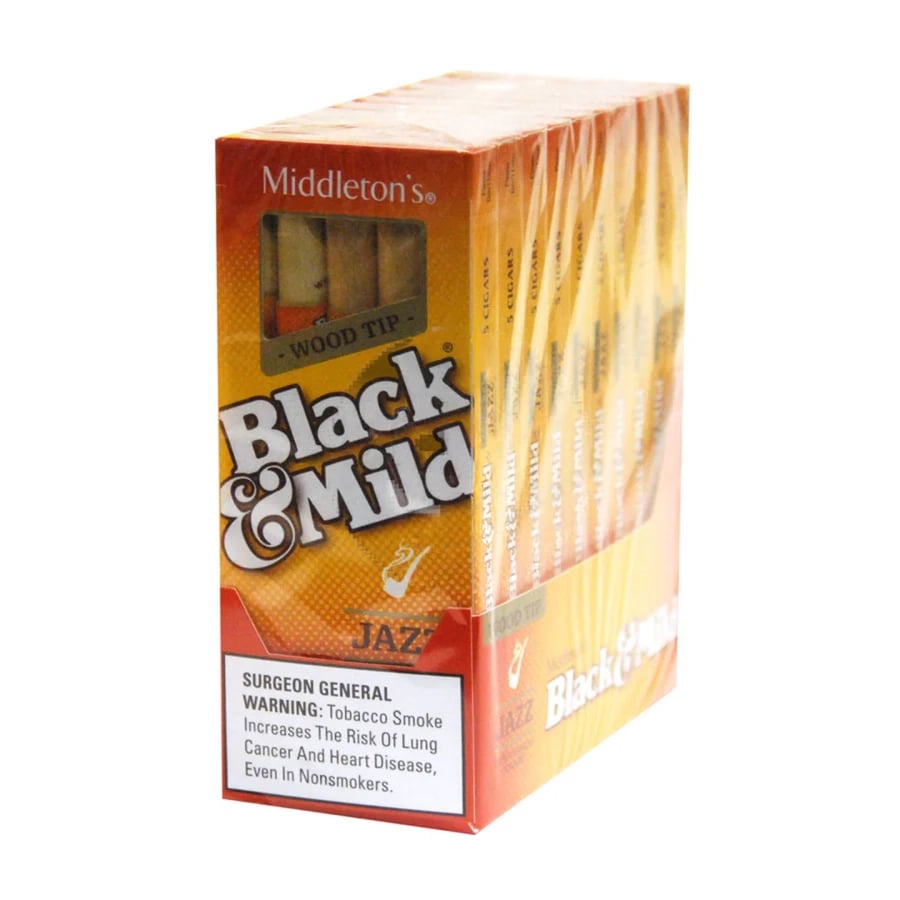 Black & Mild - Jazz - Wood Tip - 10 Packs of 5 (Total 50)
