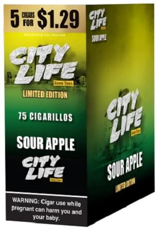City Life Cigarillos 5 for $1.29 Sour Apple 15 Packs of 5