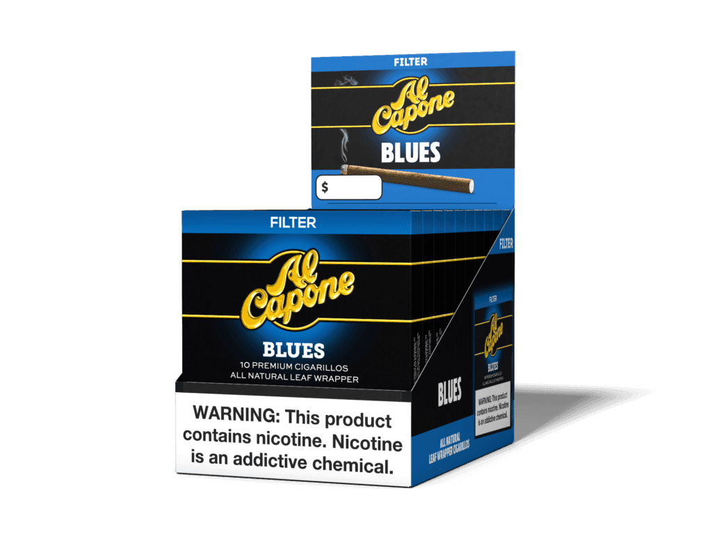 Al Capone Blues Filter Cigarillos - Activated Charcoal Filter - 10 packs of 10 (total 100)