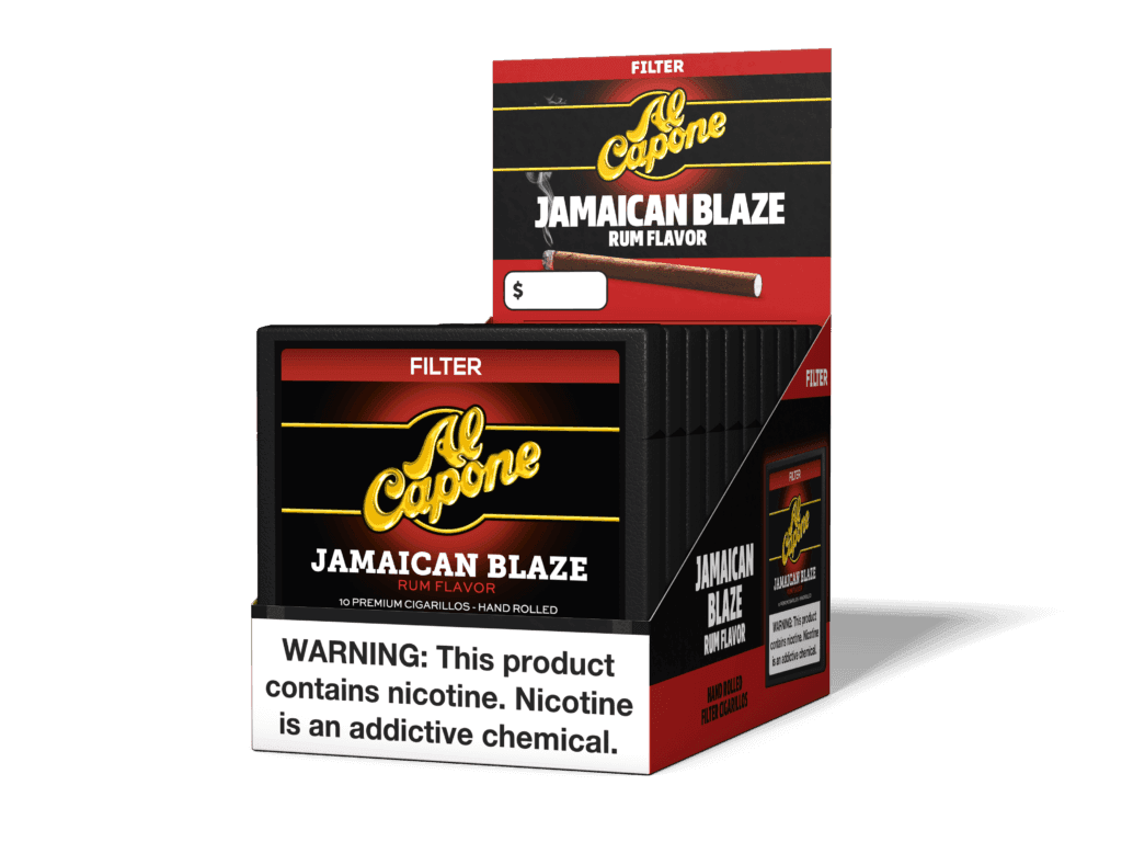 Al Capone Jamaican Blaze Filter Cigarillos - Activated Charcoal Filter - 10 packs of 10 (total 100)