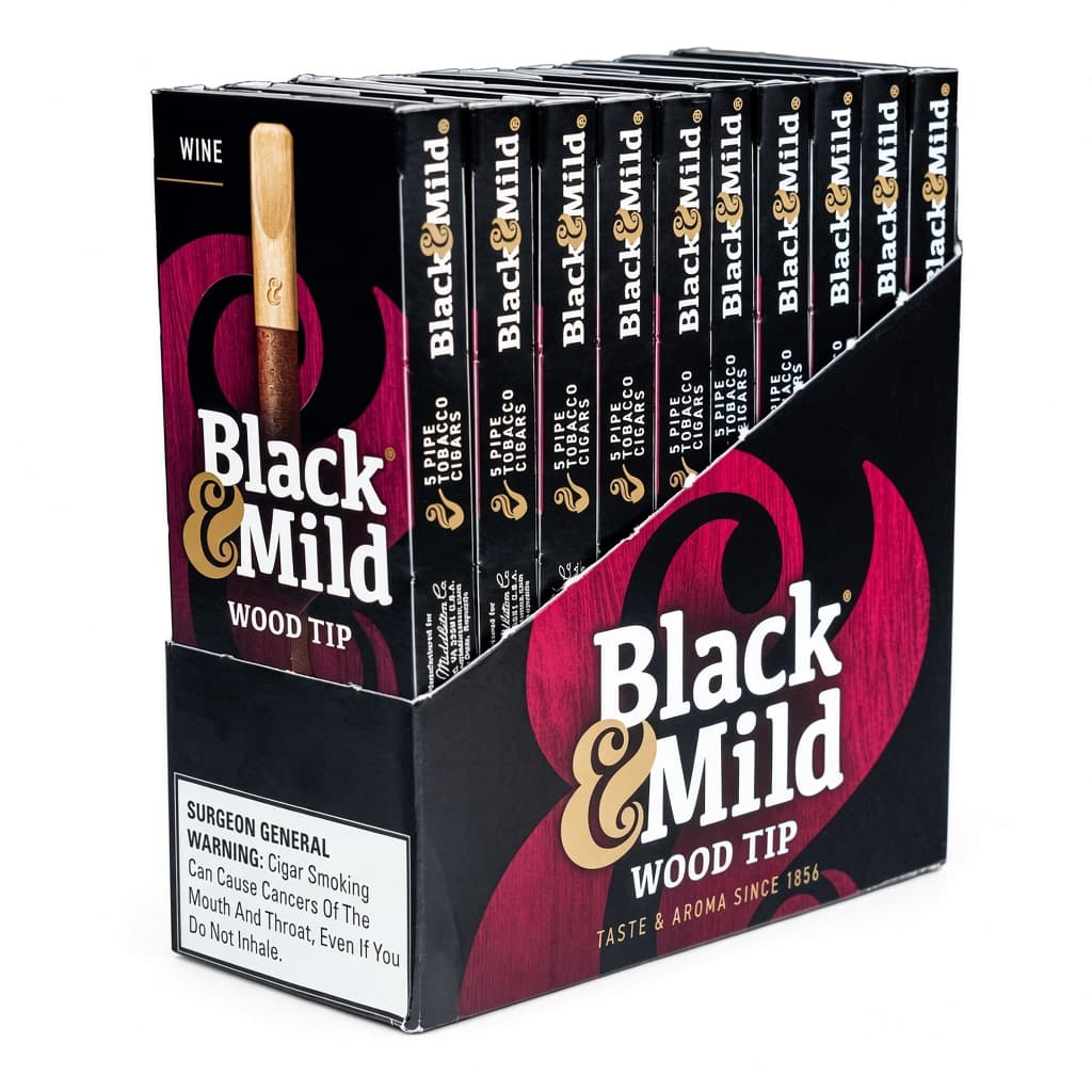 Black & Mild Wine Wood Tip (10 Packs of 5 - Total 50)