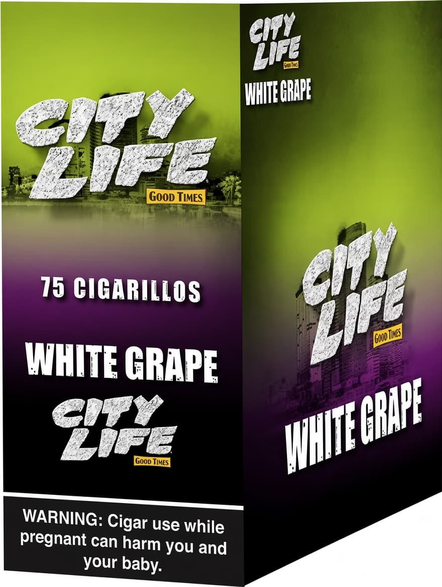 City Life Cigarillos White Grape - 15 Packs of 5
