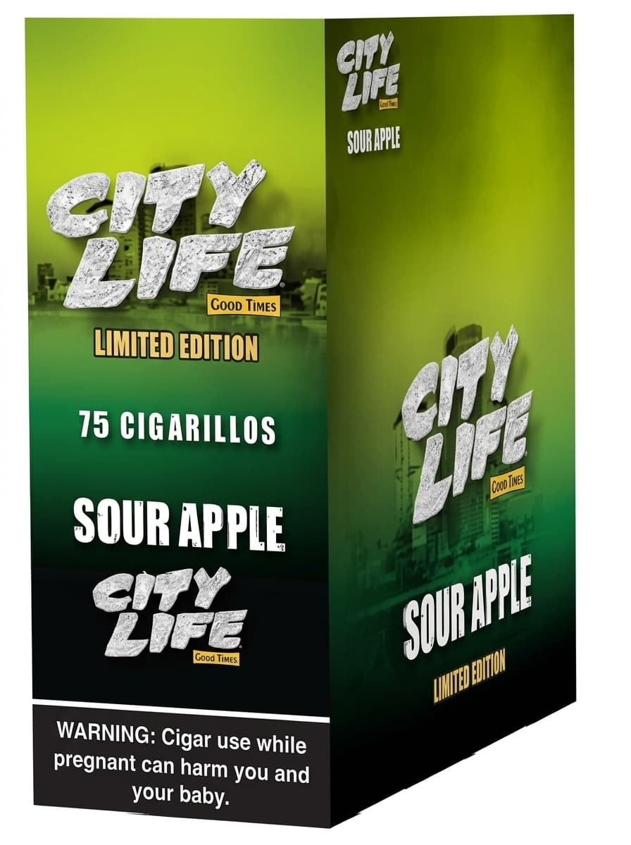 City Life Cigarillos Sour Apple - 15 Packs of 5