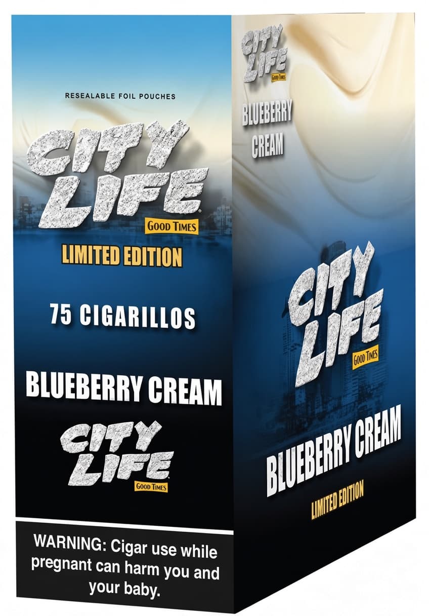 City Life Cigarillos Blueberry Cream - 15 Packs of 5